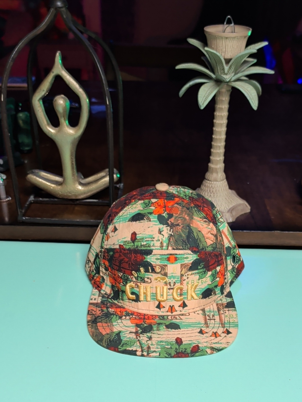 Converse Floral Print Snapback Cap in Green, Orange and Cream